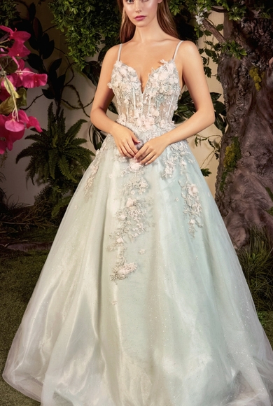 COPY - Sage green colored floral applique formal evening ball gown - Picture 1 of 7